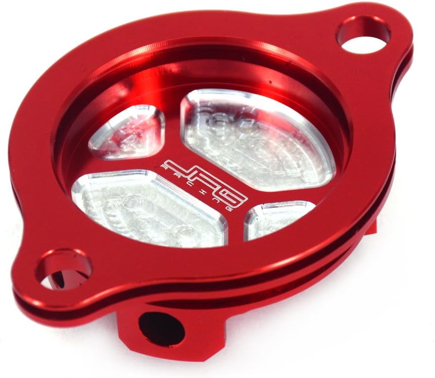 JFG RACING Tapa de filtro de aceite para motocicleta para CRF250R 2004-2009, CRF250X 2004-2017 Dirt Bike, rojo
