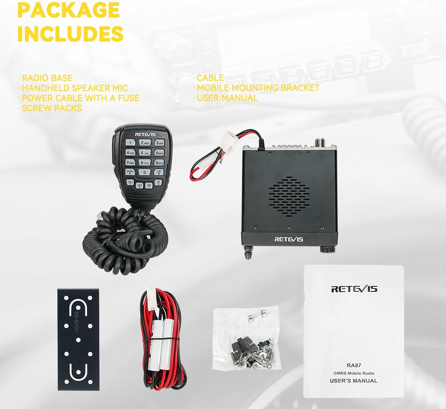 Retevis Radio móvil RA87 GMRS, repetidor GMRS móvil de 40 W, transceptor GMRS estación base de 8 canales repetidores, reloj dual VOX de 200 canales,