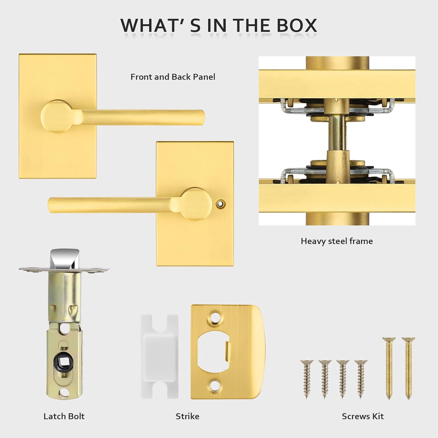 EHOMEWARE Paquete de 3 pomos de puerta de paso, manijas de puerta de latón satinado sin llave, manijas de puerta interior en acabado dorado, manijas