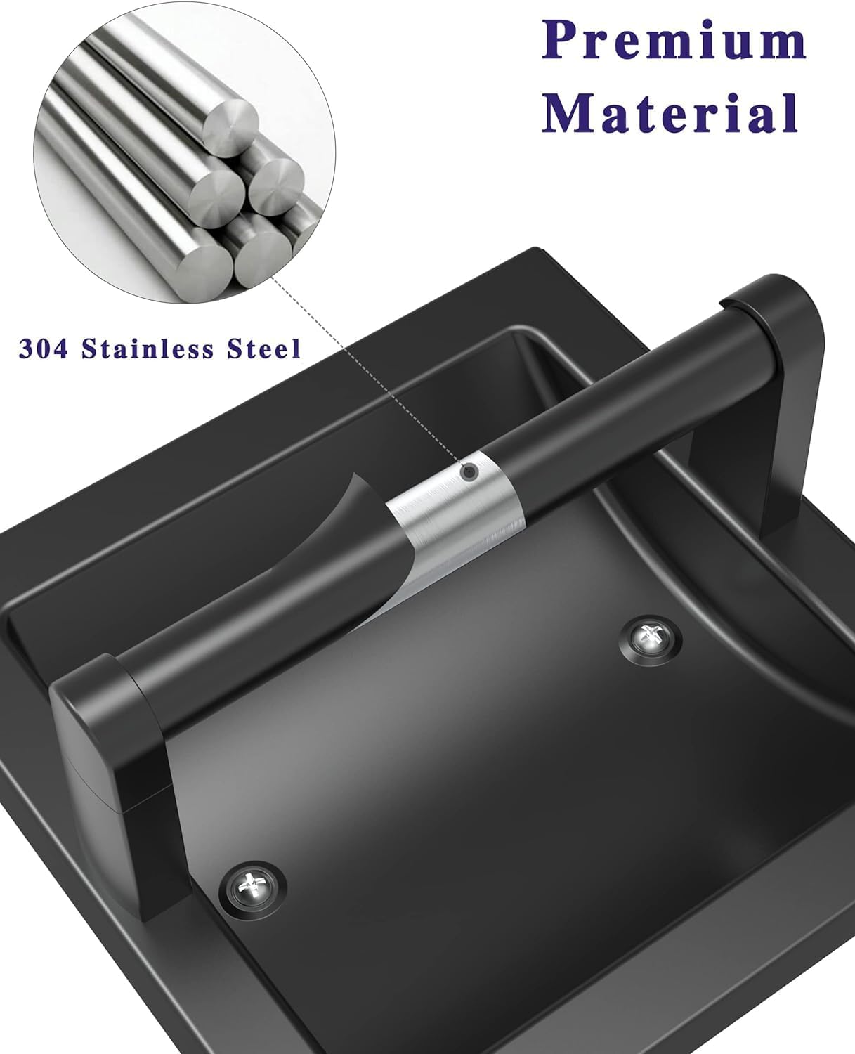 Moderno juego de toalleros de papel higiénico empotrables de color negro mate, soporte de pared de metal duradero para ahorrar espacio, diseño de