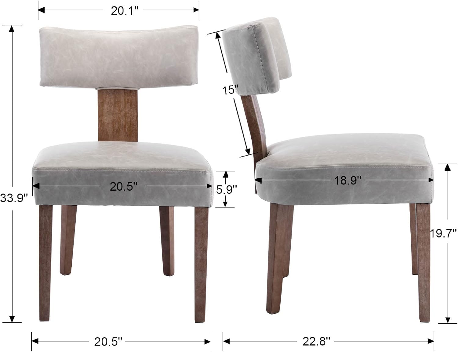 Juego de 2 sillas de comedor modernas, cómodas sillas laterales tapizadas con patas de madera, sillas de comedor de piel sintética con respaldo