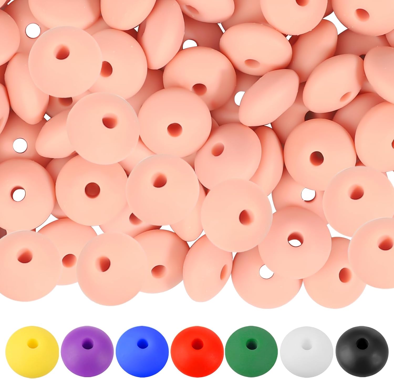 100 cuentas de lentejas de silicona, cuentas focales de silicona de goma de 0.472 pulgadas a granel para llavero, pulsera, collar, manualidades