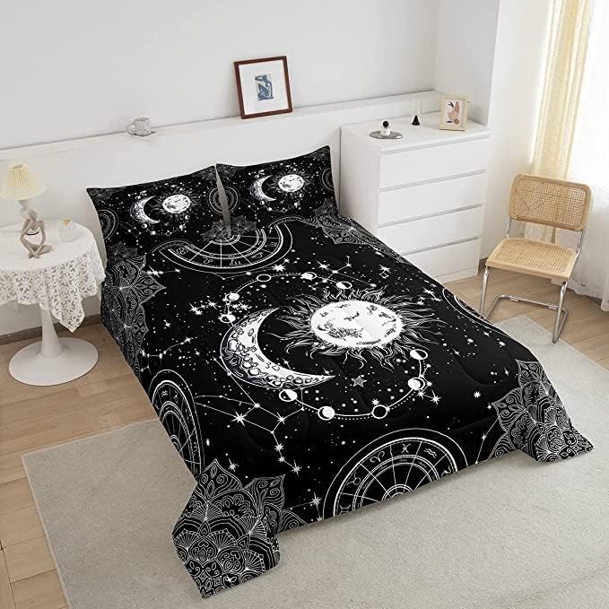 Juego de ropa de cama con sol y luna, constelación de galaxia, para niños, niñas, adolescentes, edredón psicodélico bohemio con mandala, juego de