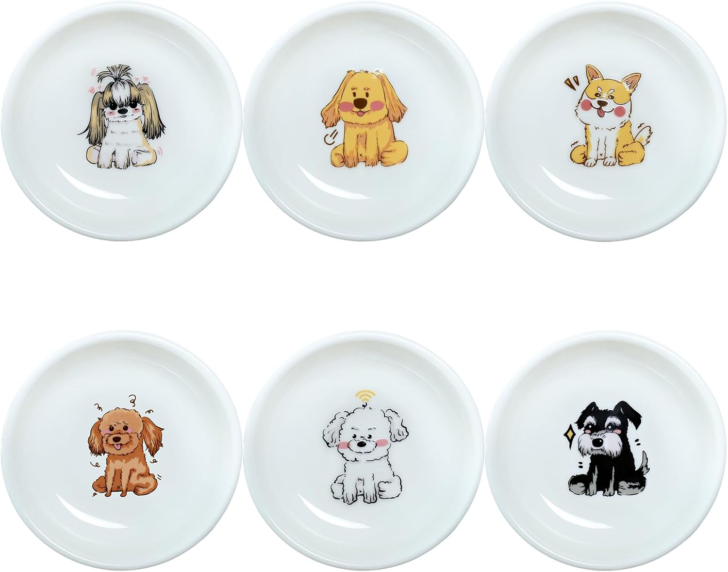 Divertidos platos de cerámica con diseño de perros lindos de caricaturas, platos de condimentos, cuencos de salsa de soja para sushi, platos de