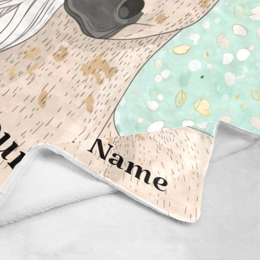 Manta personalizada con texto de nombre, divertida manta de forro polar súper suave con diseño floral de caballo para sofá, cama (50 x 60 pulgadas)