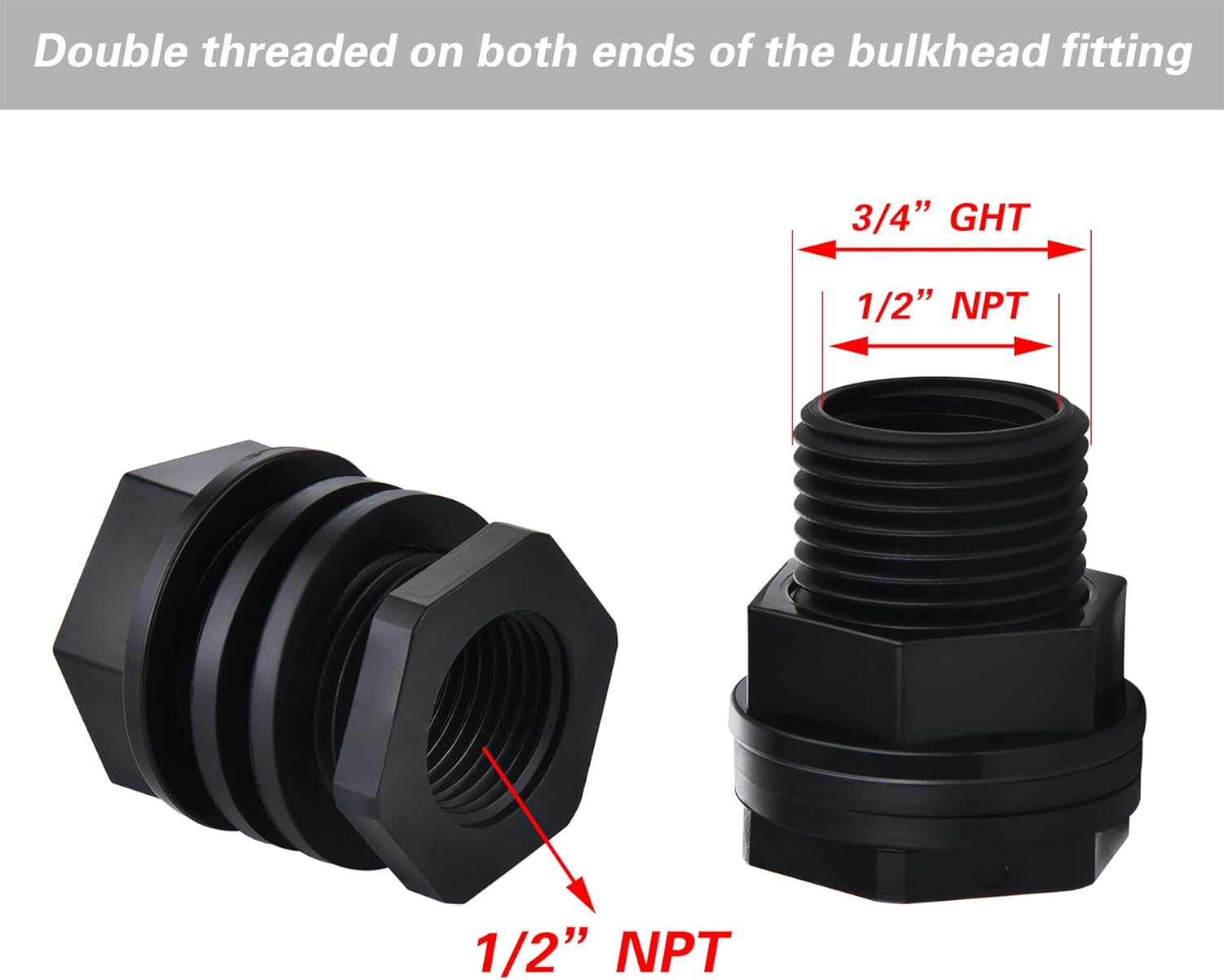 Paquete de 10 accesorios de mamparo, manguera de jardín roscada de 34 pulgadas macho GHT x 12 pulgada hembra NPT conector de tanque de agua de doble