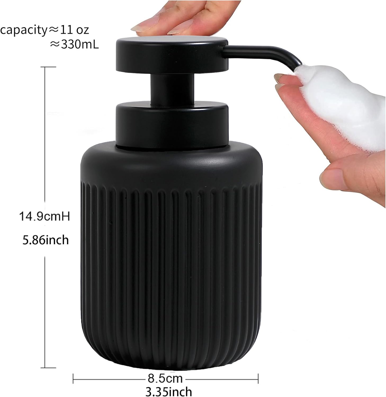 GalDal Dispensador de jabón de manos de espuma negra para baño, dispensador de lavado de manos de espuma de resina, 11 oz.