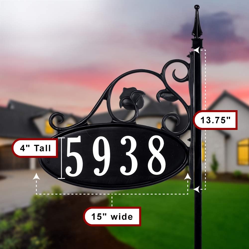 Letrero de dirección de casa 911 hecho a mano de Estados Unidos para patio, placa de dirección hecha a medida, aspecto de hierro forjado (poste de