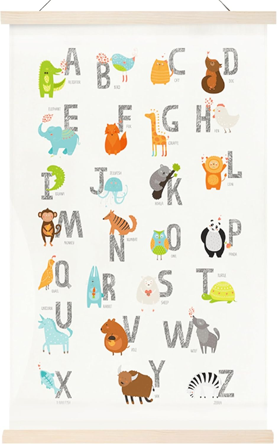 Fcimu ABC – Póster del alfabeto para niños pequeños, decoración de pared gris neutro para guardería, dormitorio, sala de juegos, decoración de pared