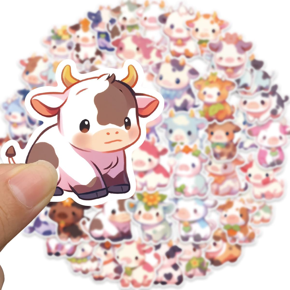 Lindas calcomanías de vaca, calcomanías de animales para niños y adolescentes, 50 calcomanías de vinilo impermeables para botellas de agua, laptop,