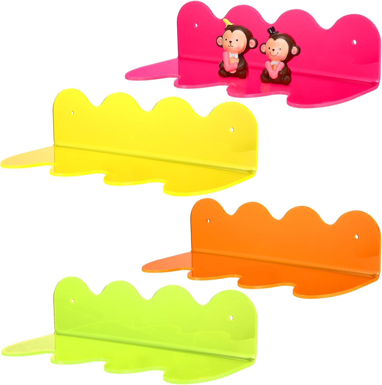 Paquete de 4 estantes flotantes pequeños acrílicos de neón, estante flotante pequeño y colorido con tornillo, soporte de exhibición montado en la