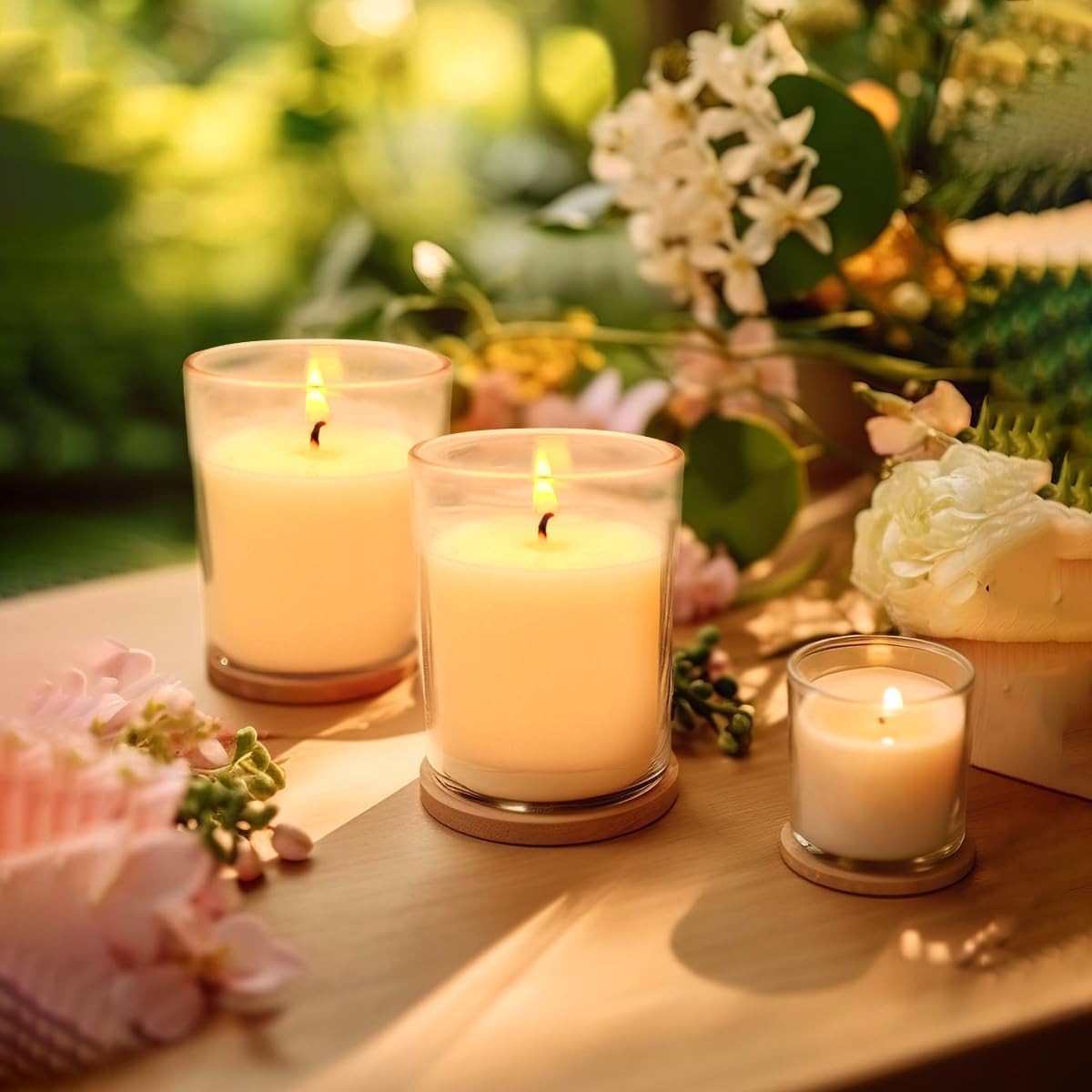 Juego de 4 velas votivas blancas, velas de cera de soja sin perfume rellenas de vidrio transparente para decoración del hogar, bodas, spa,