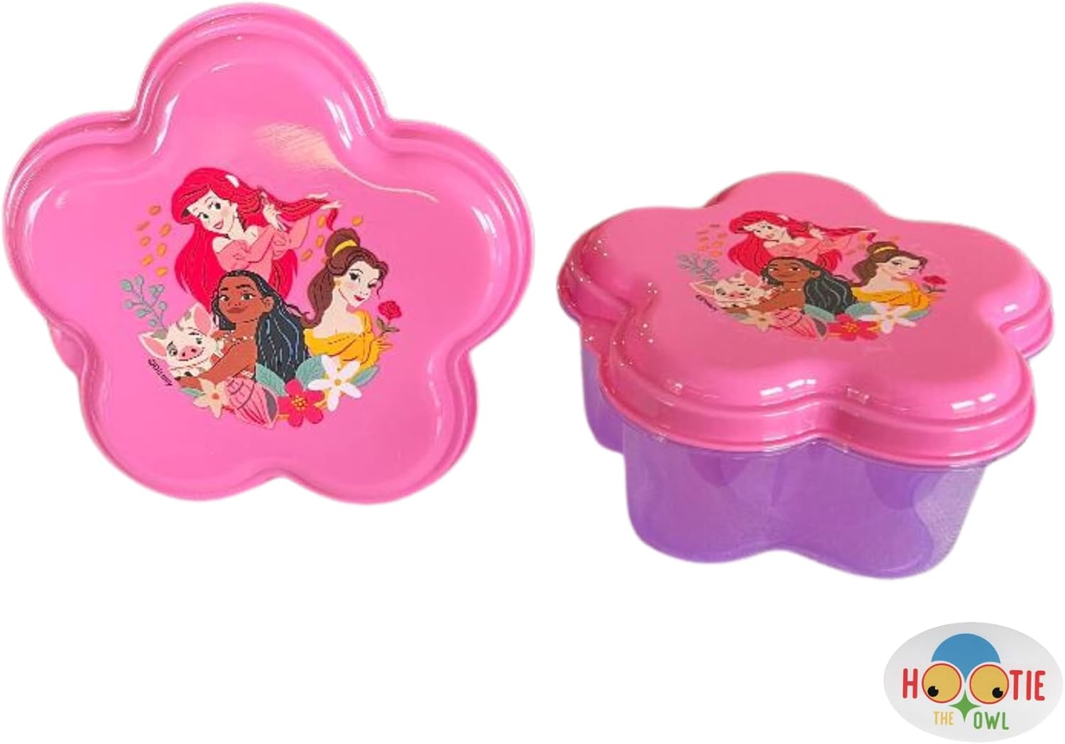 Princess Ariel, Moana y Belle – Caja de aperitivos reutilizable, contenedor compacto de almacenamiento de alimentos, sin BPA, ideal para almuerzos y