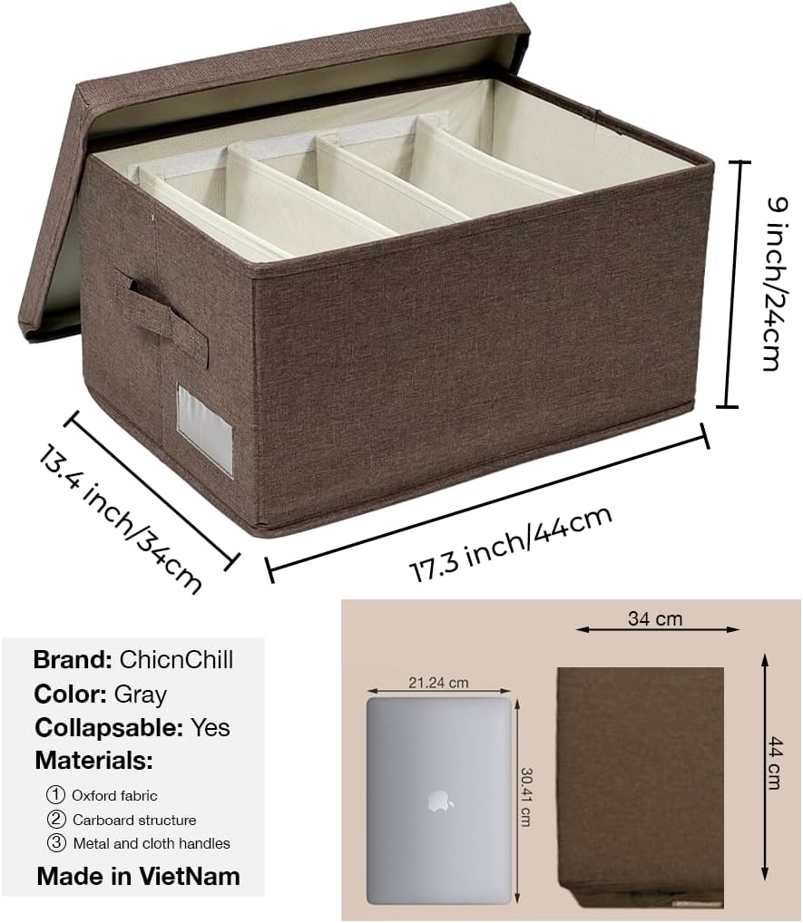 ChicnChill Caja de almacenamiento plegable para armario con divisores ajustables, paquete de 3, organizador de almacenamiento de cajones fabricado