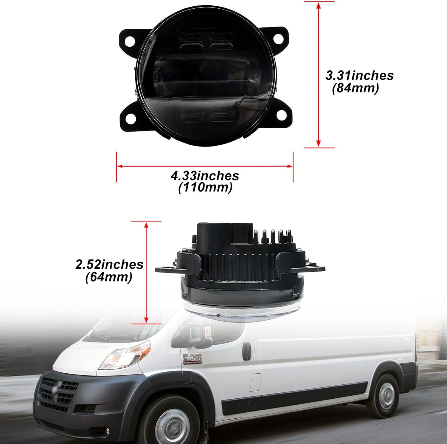NSLUMO Conjunto de lámpara antiniebla LED de repuesto para Ram Promaster 1500 2500 3500 2014-2023 Switchback ámbar blanco DRL Lámparas de conducción
