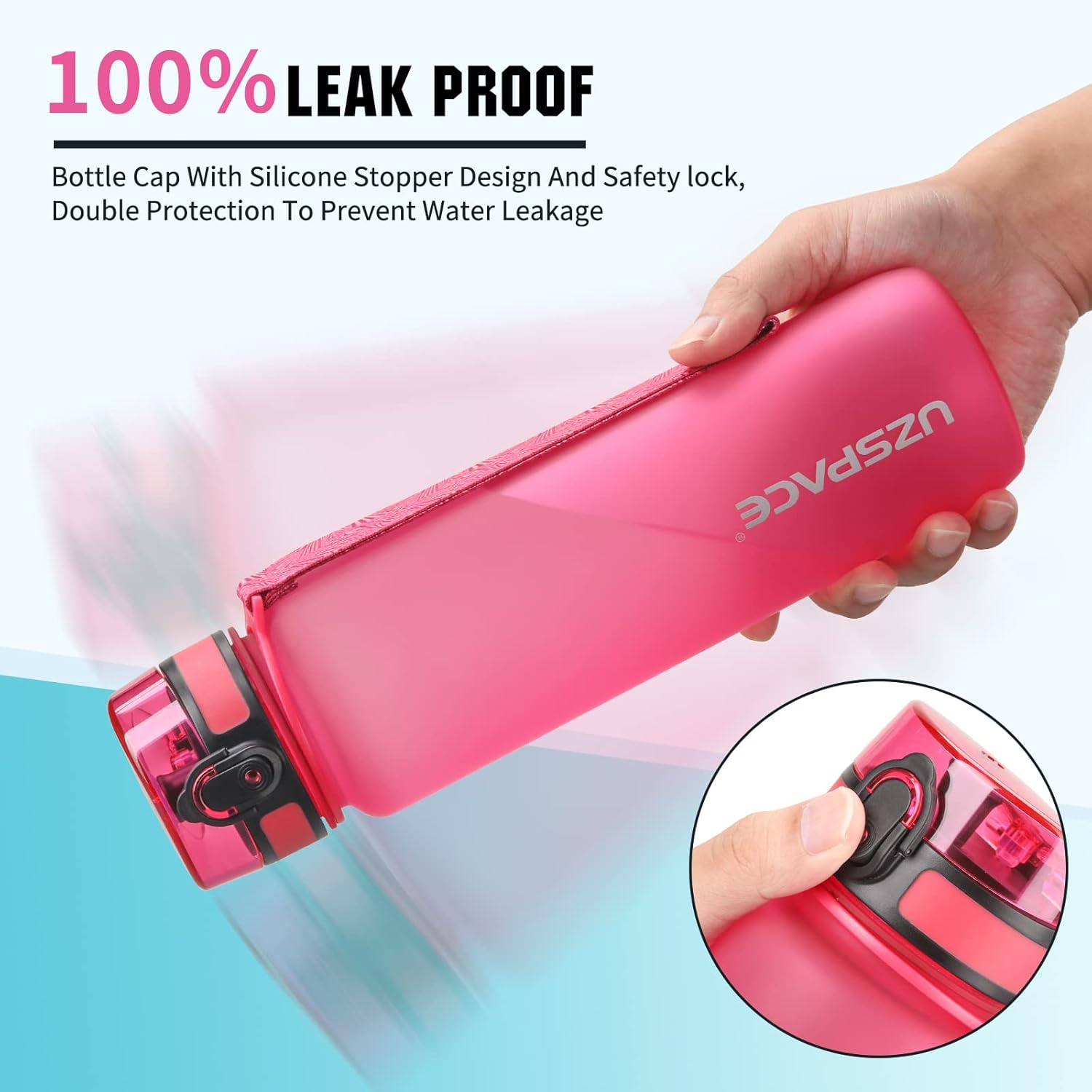 UZSPACE Botella deportiva de plástico a prueba de fugas para niños de 1 litro, 27.1 fl oz, 16.9 fl oz, Tritan y botella deportiva sin BPA apta para