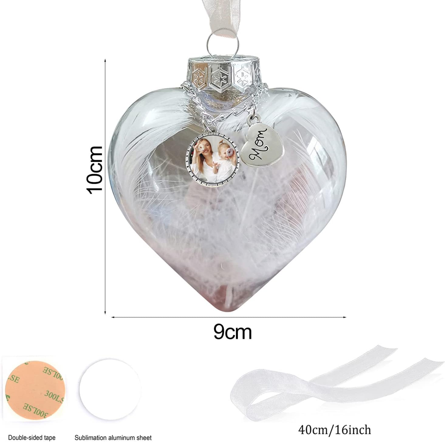 Adornos de bola personalizados, árbol colgante de bola de fotos personalizada, bolas de decoración de Navidad, bola de adornos rellenables de plumas