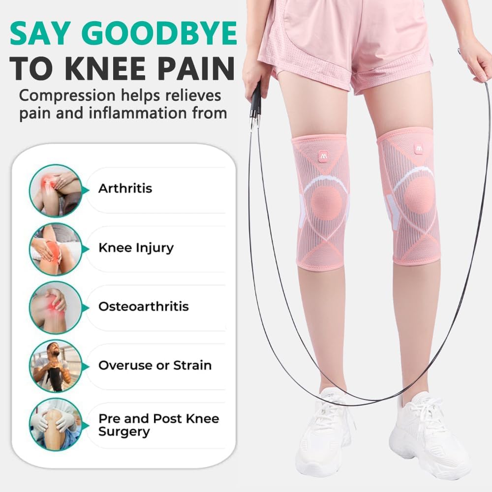 Paquete de 2 rodilleras para dolor de rodilla, para mujeres y hombres, para dolor de rodilla, manga de compresión, desgarro de menisco, ACL,