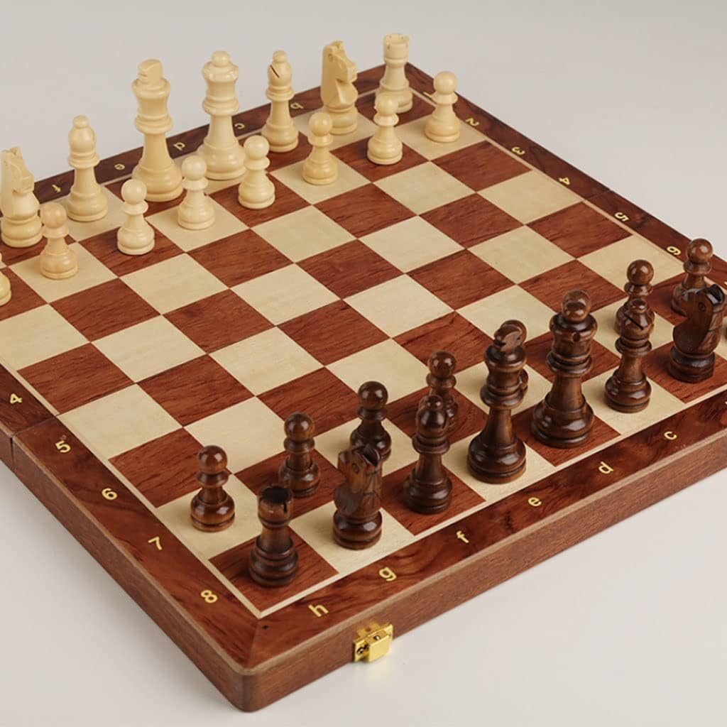 Ajedrez de madera maciza con tablero de ajedrez plegable 2 extra – Juego de ajedrez para todas las edades para adultos y ajedrez principiantes