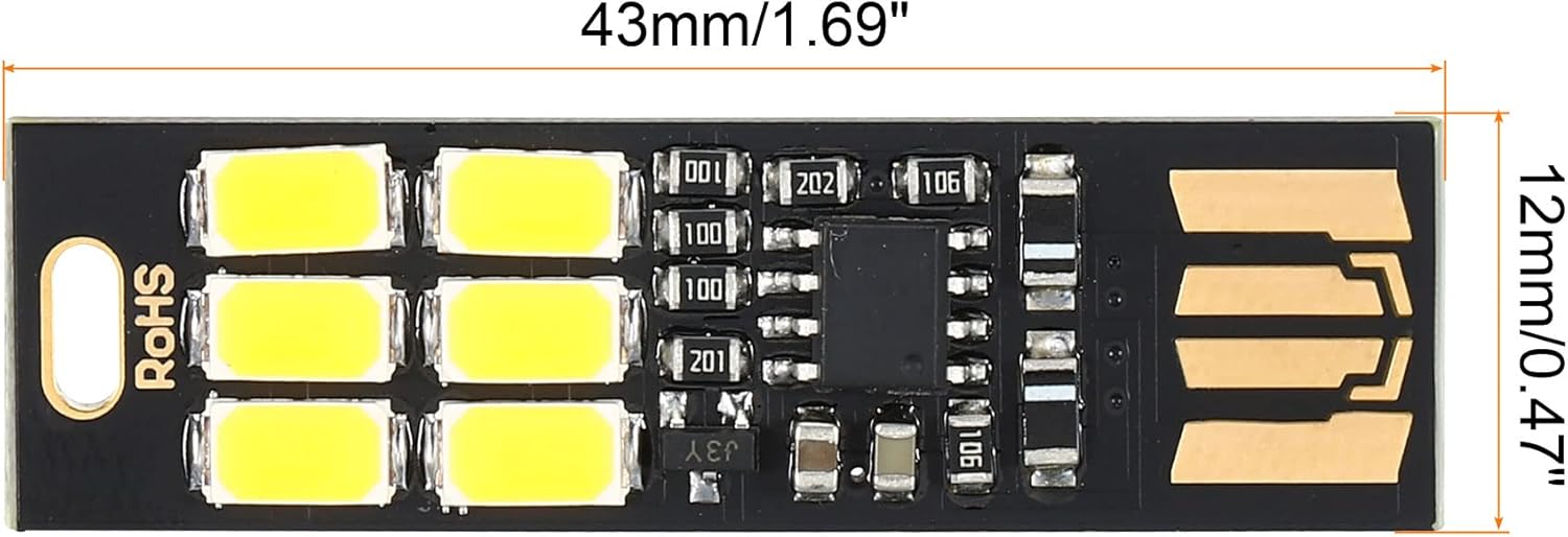 PATIKIL 3000-3200K Mini USB LED Light, paquete de 2 1W portátil táctil luz nocturna módulo de lámpara delgada para camping teclado portátil, luz