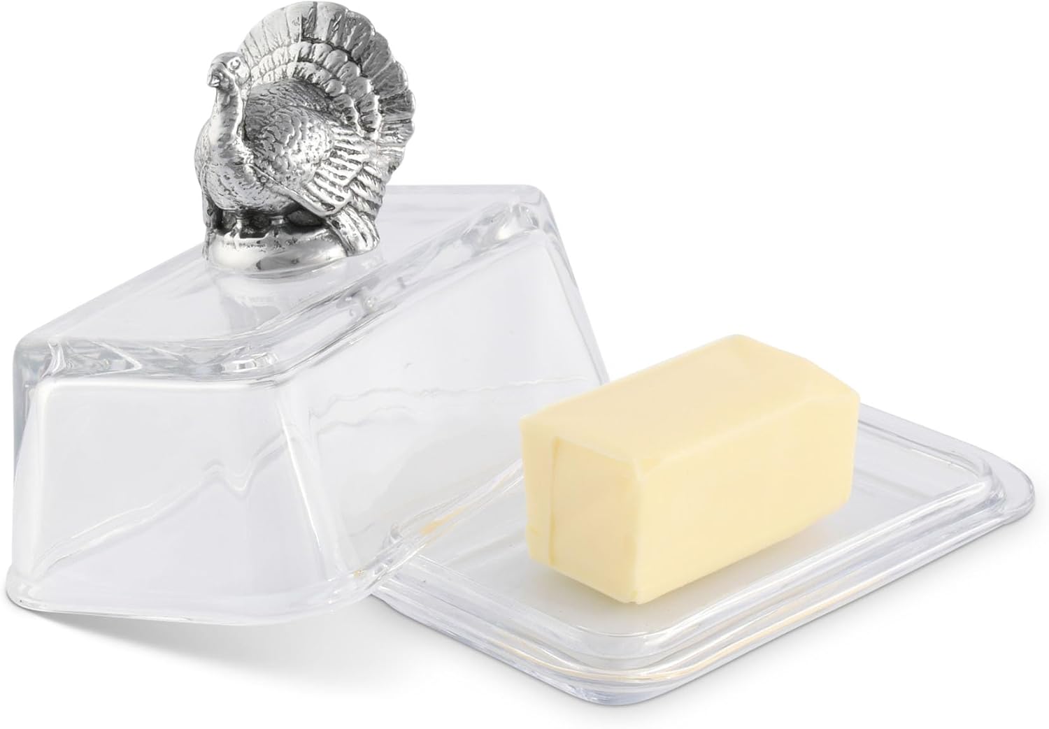 Arthur Court Mantequillera de cristal con tapa con perilla de pavo  Diseño clásico de 2 piezas  Cubre y sostiene un palo estándar de mantequilla