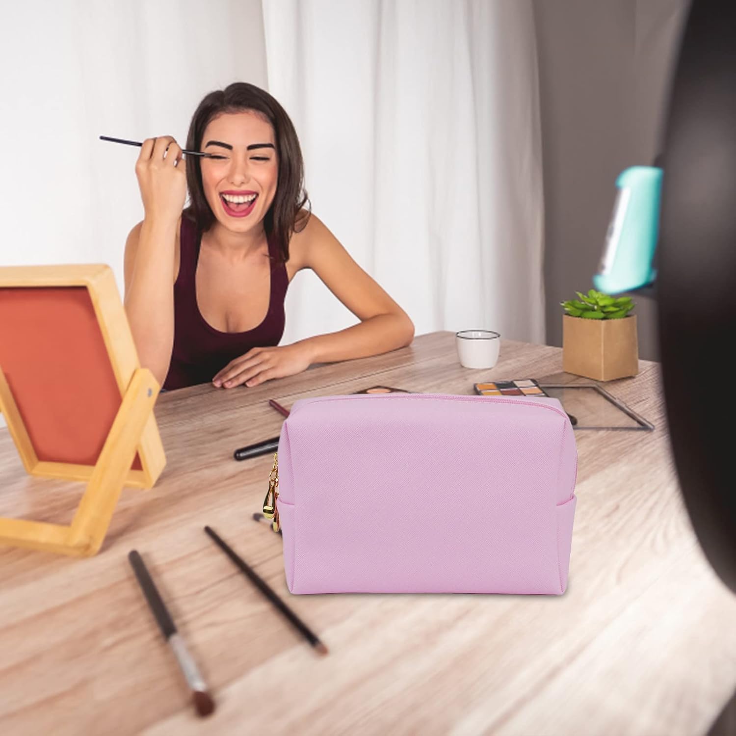 Bolsa de maquillaje para mujer, bolsa de maquillaje de alto nivel de apariencia, portátil, cuadrada, linda, de viaje, bolsa organizadora de