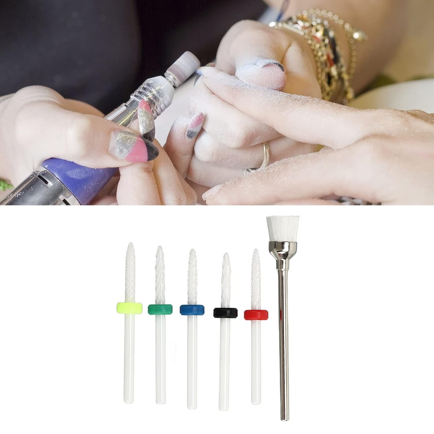 Juego de 6 brocas para uñas, juego de 6 brocas de uñas de cerámica para salón de belleza, removedor de cutículas eléctricas, para artistas de uñas,