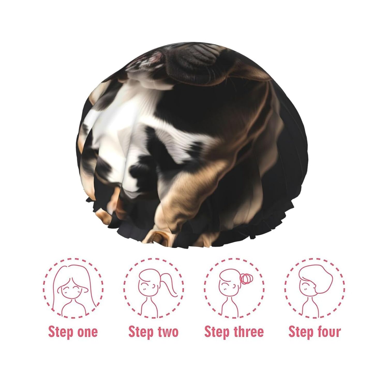 Long Ears French Bulldog Shower Cap For Women, Elastic And Reusable,Double Waterproof Layers Bathing Hat