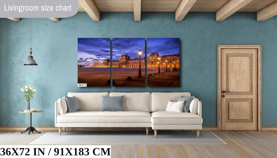 Louvre Pyramid, Paris Architecture Print, Paris Wall Art, Paris Travel Poster – PrintCanvasAcrylicMetal (Canvas Print, 16×20 Inches)