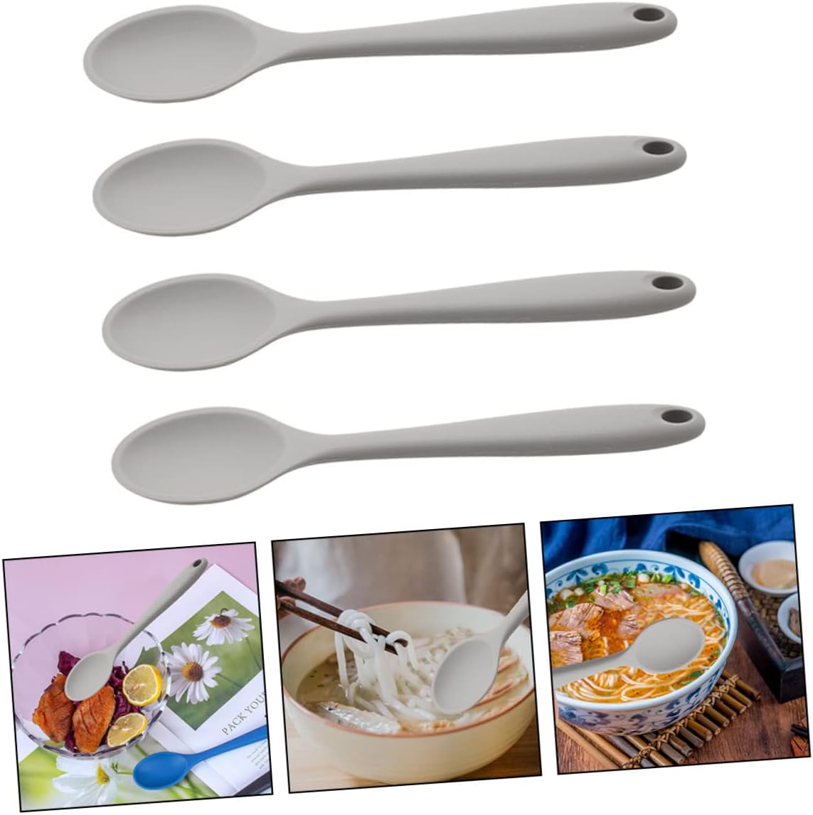 NOLITOY Cuchara de silicona 8 cucharas de arroz cucharón de sopa de silicona cucharada de silicona Cucharas de sopa Cuchara Cuchara de cerámica