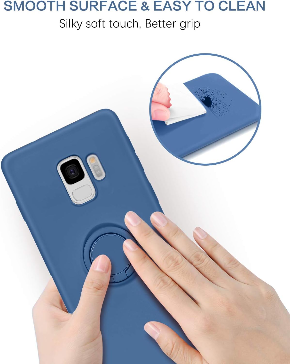 BENTOBEN Funda para Samsung Galaxy S9, silicona delgada, soporte de anillo de 360, soporte para automóvil, goma suave a prueba de golpes,