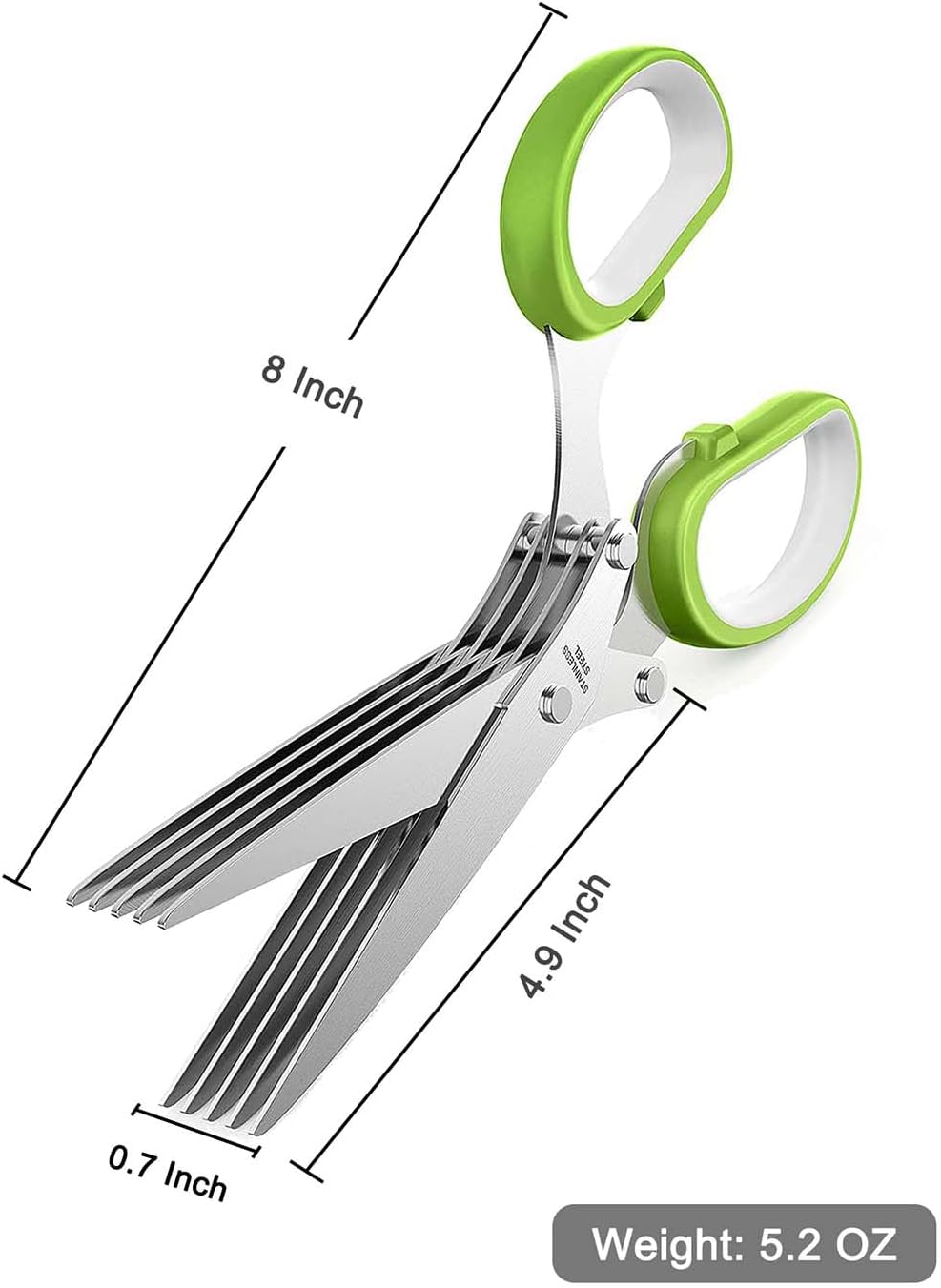 Tijeras de hierbas  Tijeras multiusos de acero inoxidable de 5 cuchillas para hierbas de cocina, cortador de hierbas con cubierta de seguridad y