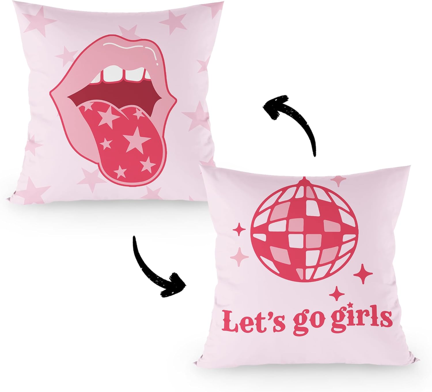 FLDAS Fundas de almohada decorativas reversibles de color rosa intenso de 18 x 18 pulgadas, fundas de almohada de labios con bola de discoteca para