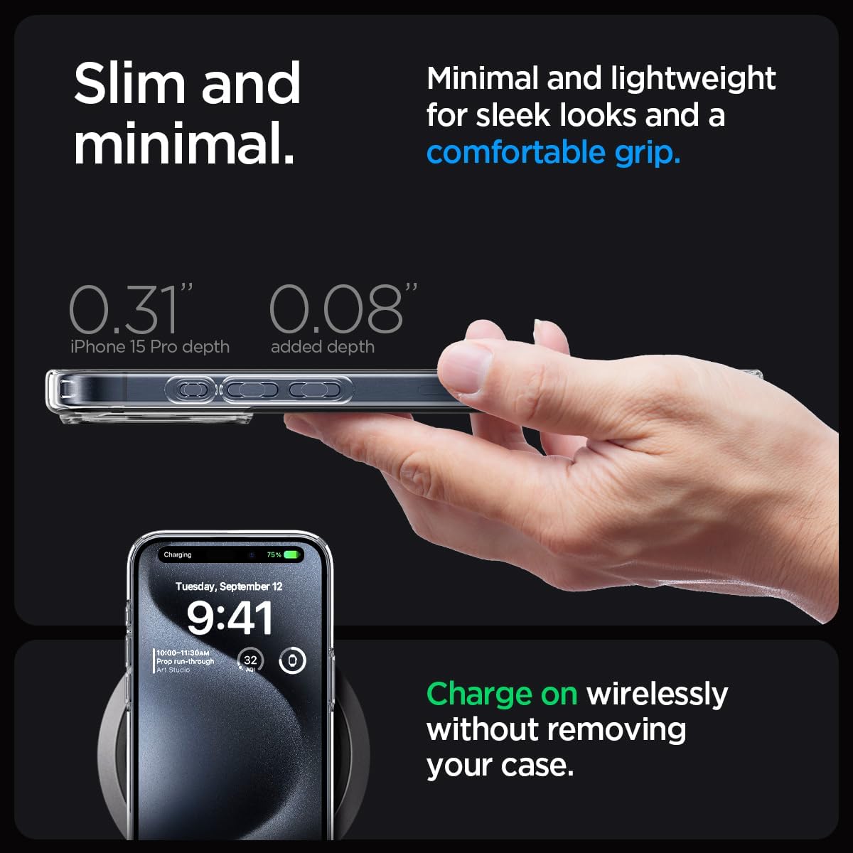 Spigen Funda ultra híbrida diseñada para iPhone 15 Pro (2023), antiamarilleo protección de grado militar – Transparente