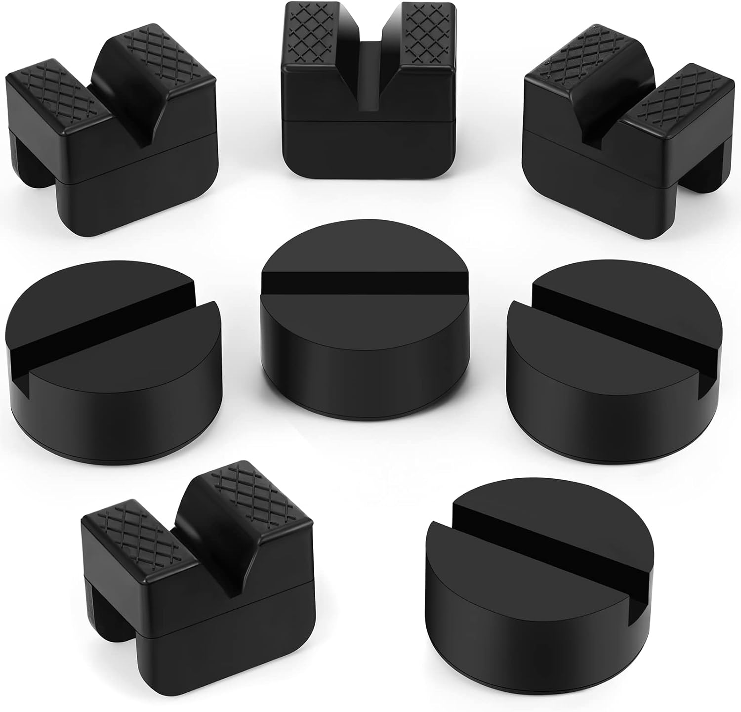 Amylove 8 uds 2 tipos Jack Stand Pads Adaptador Universal Ranurado Marco Rail Pellizca Soldaduras Protector Goma Jack Pad para Jack Stand Accesorios