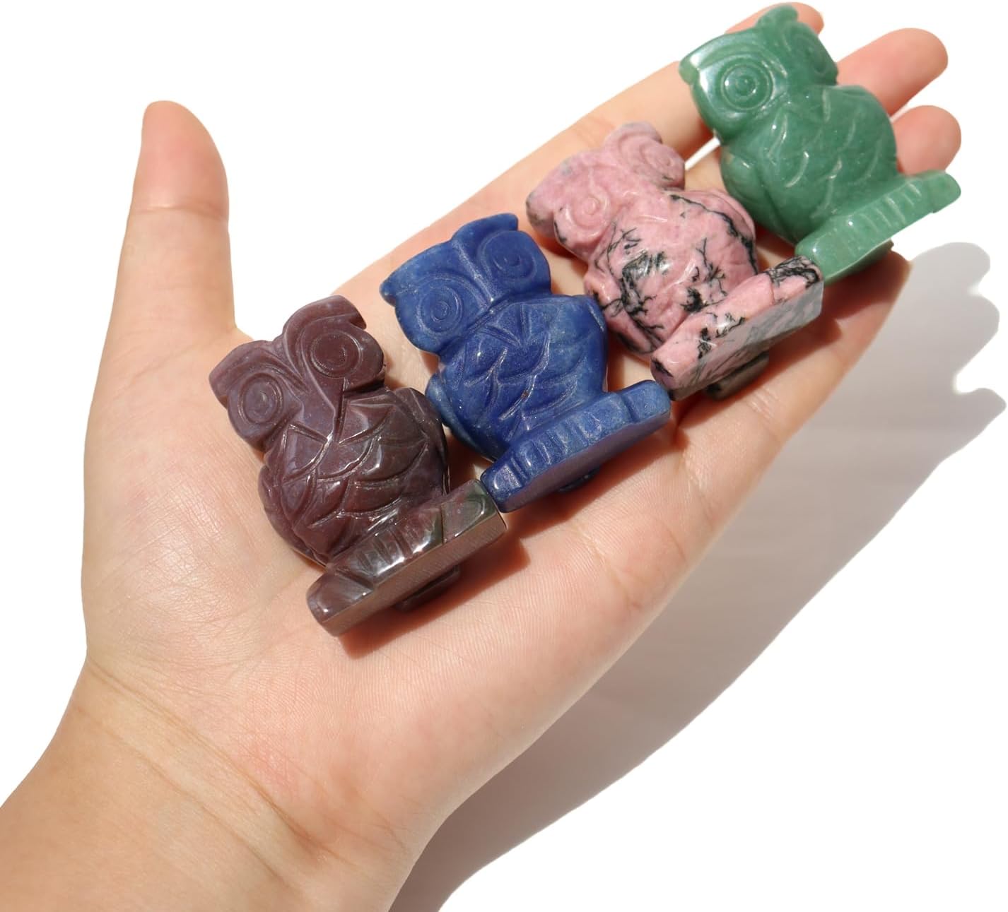 SSAKUGGI Mezcla de estatua de búho, 6 piezas, mezcla de cristal natural para tallar búhos, cristales de búho y piedras curativas talladas a mano,