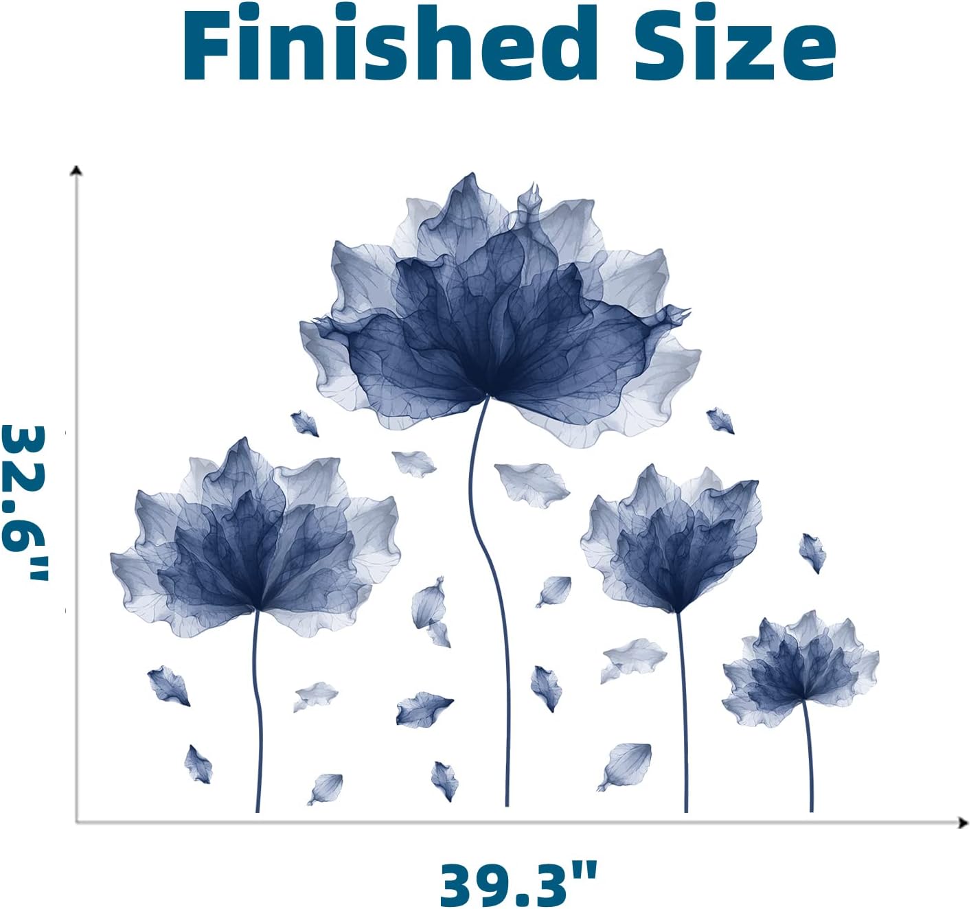 Calcomanías de pared de pétalos de flores enormes de 39.3 x 32.6 pulgadas, calcomanías de pared florales para sala de estar, calcomanías de pared
