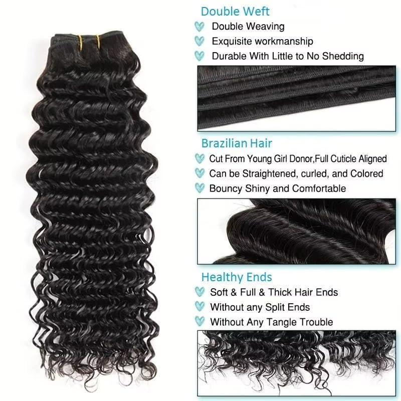 Paquetes de cabello humano virgen brasileño con cierre de ondas profundas, 100% sin procesar, 12A, extensiones de cabello humano húmedo y tejido con