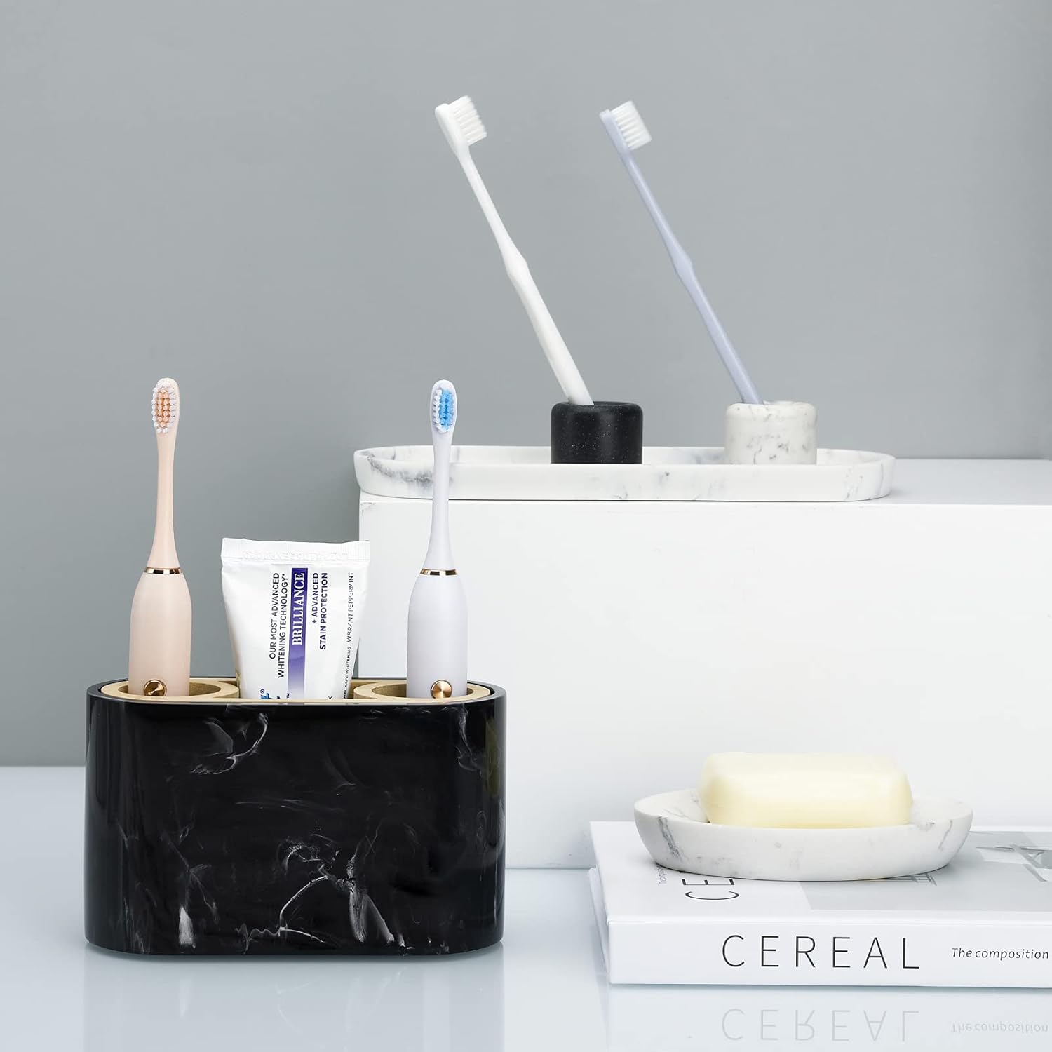 Shinowa Soporte para cepillos de dientes, organizador de cepillos de dientes premium, organizador de almacenamiento de baño para cepillo de dientes