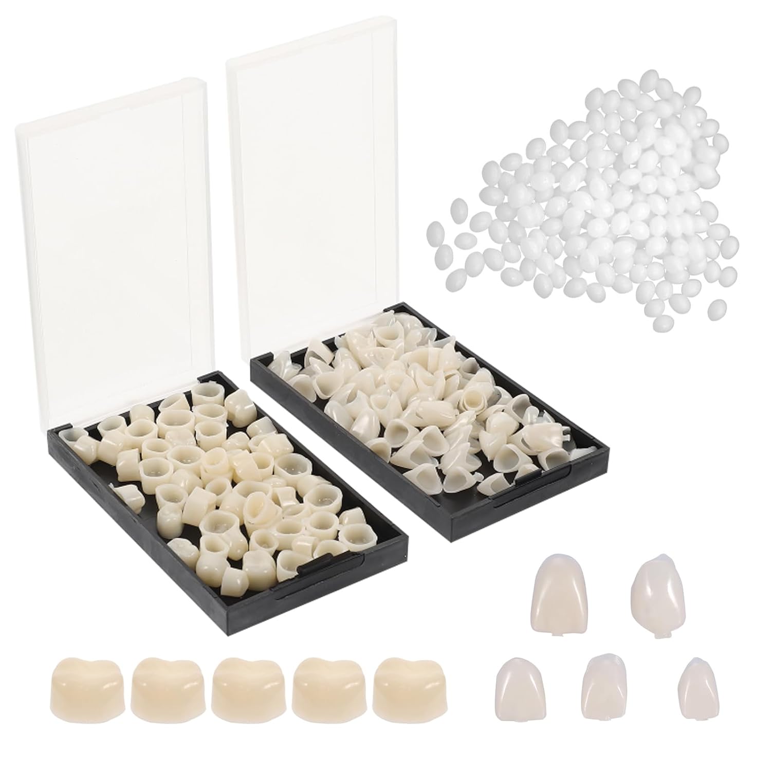 120 piezas de carillas de corona de dientes falsos, parte delantera, trasera, anterior y molar posteriores, con reparación de dientes, cuentas