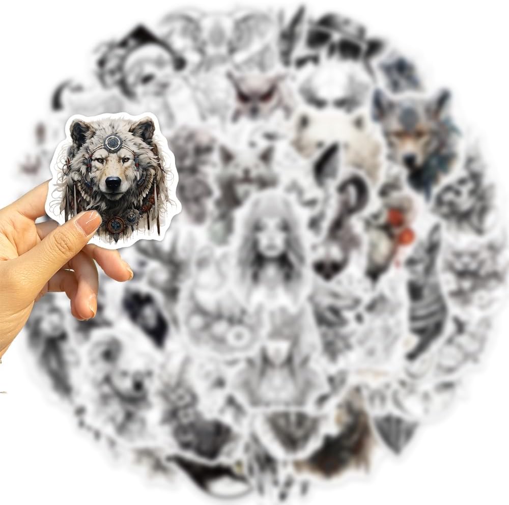 50 calcomanías en blanco y negro para botella de agua, calcomanías impermeables de animales de anime para laptop, hidrofrascos, monopatín, maleta,