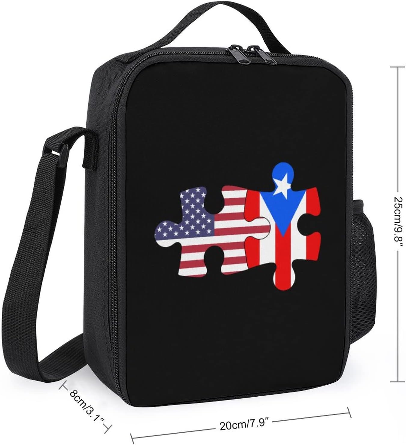 Bolsa de almuerzo portátil con diseño de bandera de Estados Unidos y Puerto Rico, con aislamiento térmico, conservación en frío, paquete de comida