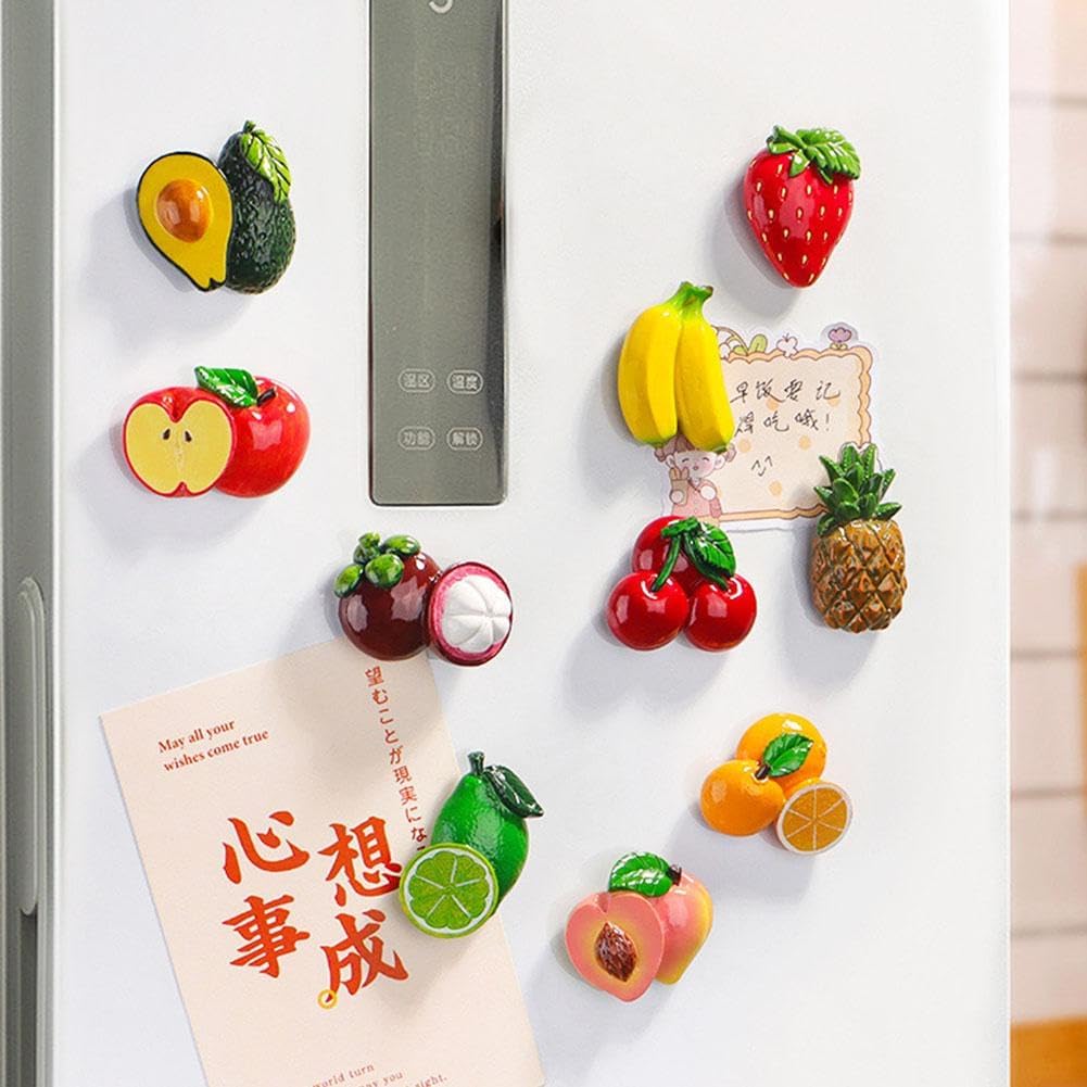 Imanes de frutas para nevera, imanes para refrigerador de verduras, resina 3D, imanes divertidos para nevera, lindos imanes de refrigerador para