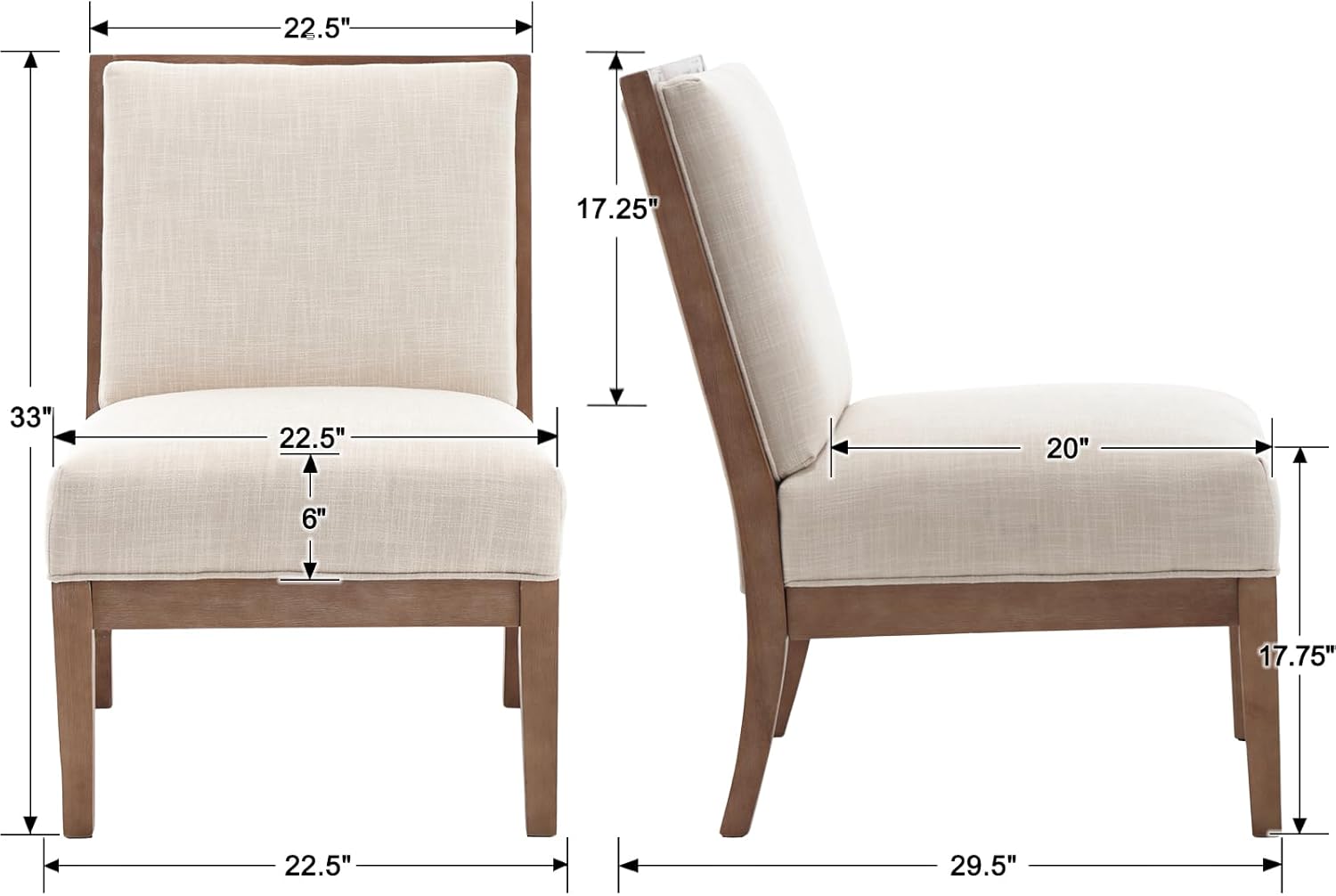 BESTANO Comfy Accent – Silla de lectura, silla tapizada sin brazos con patas de madera natural para sala de estar, dormitorio, lino beige