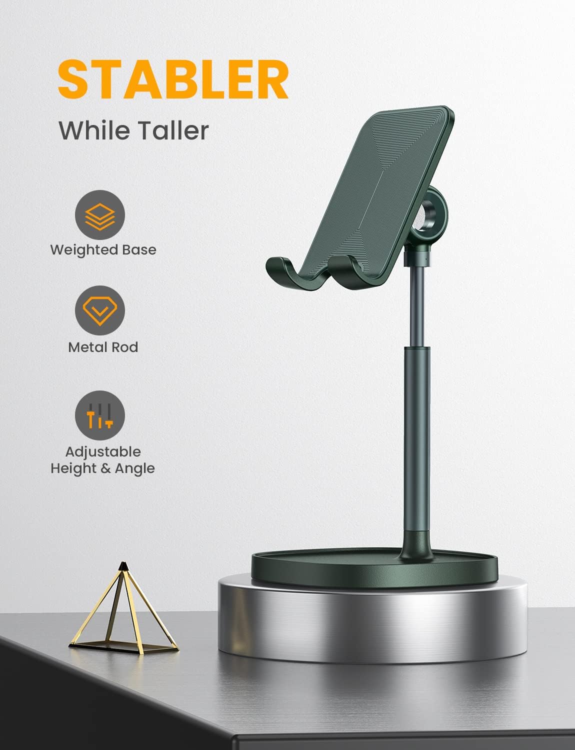 LISEN – Soporte para teléfono celular, aluminio resistente, altura y ángulo ajustables, estable, para escritorio, verde
