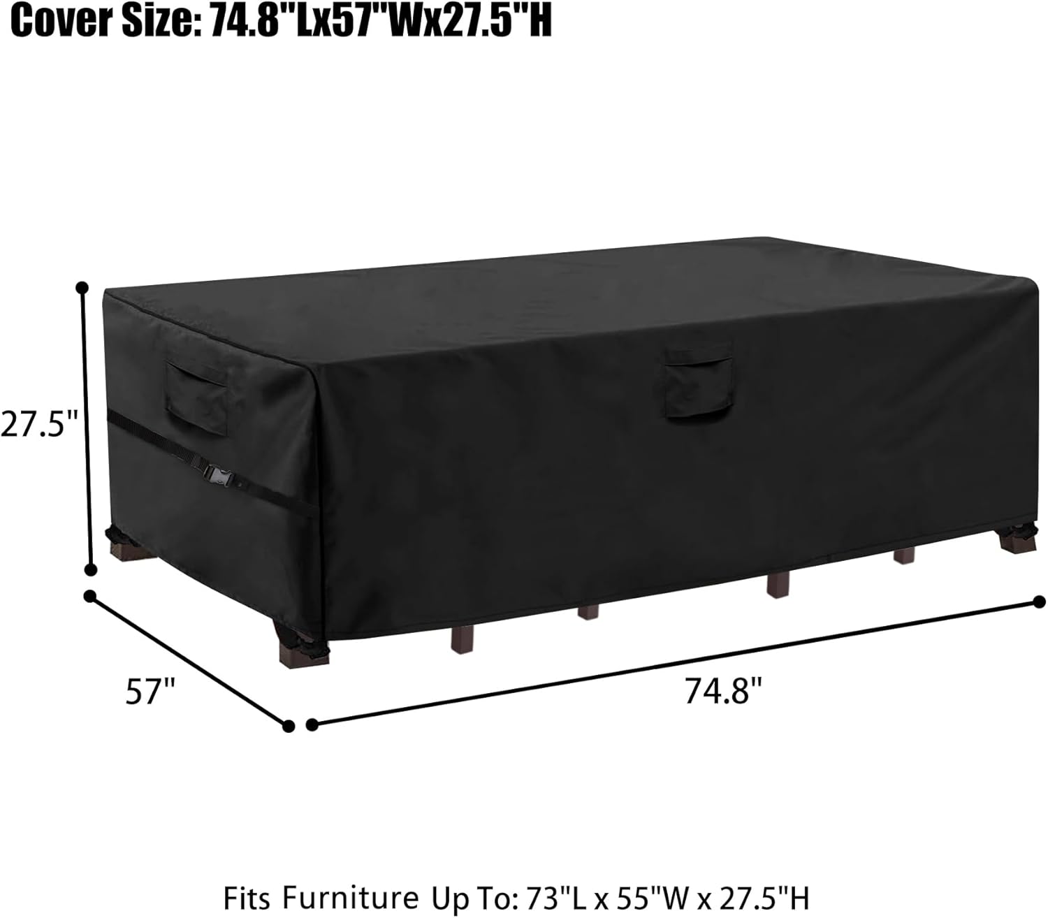 WOMACO Funda resistente para mesa de patio, funda impermeable para muebles de exterior (negro, rectangular, 75 x 57 x 28 pulgadas)