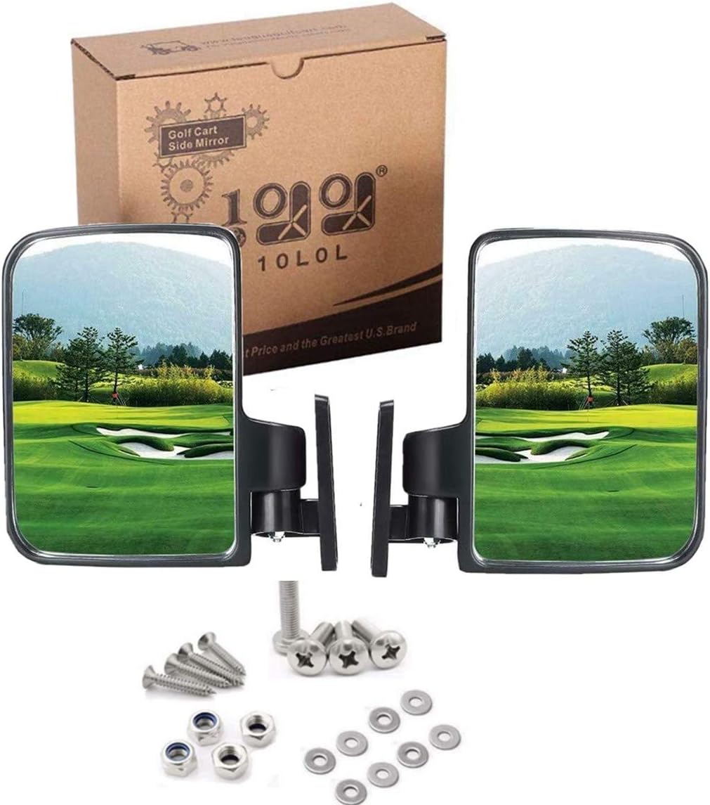 10L0L Espejos para carrito de golf, espejo lateral plegable universal convexo para Club Car, EZGO, Yamaha, espejos de vidrio HD ajustables de 180