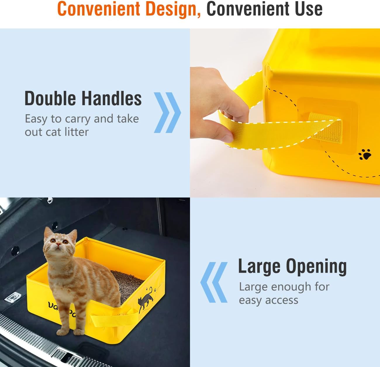 Caja de arena portátil de viaje para gatos con asas, caja de arena portátil para gatos sin fugas, bandeja abierta para gatos para acampar al aire