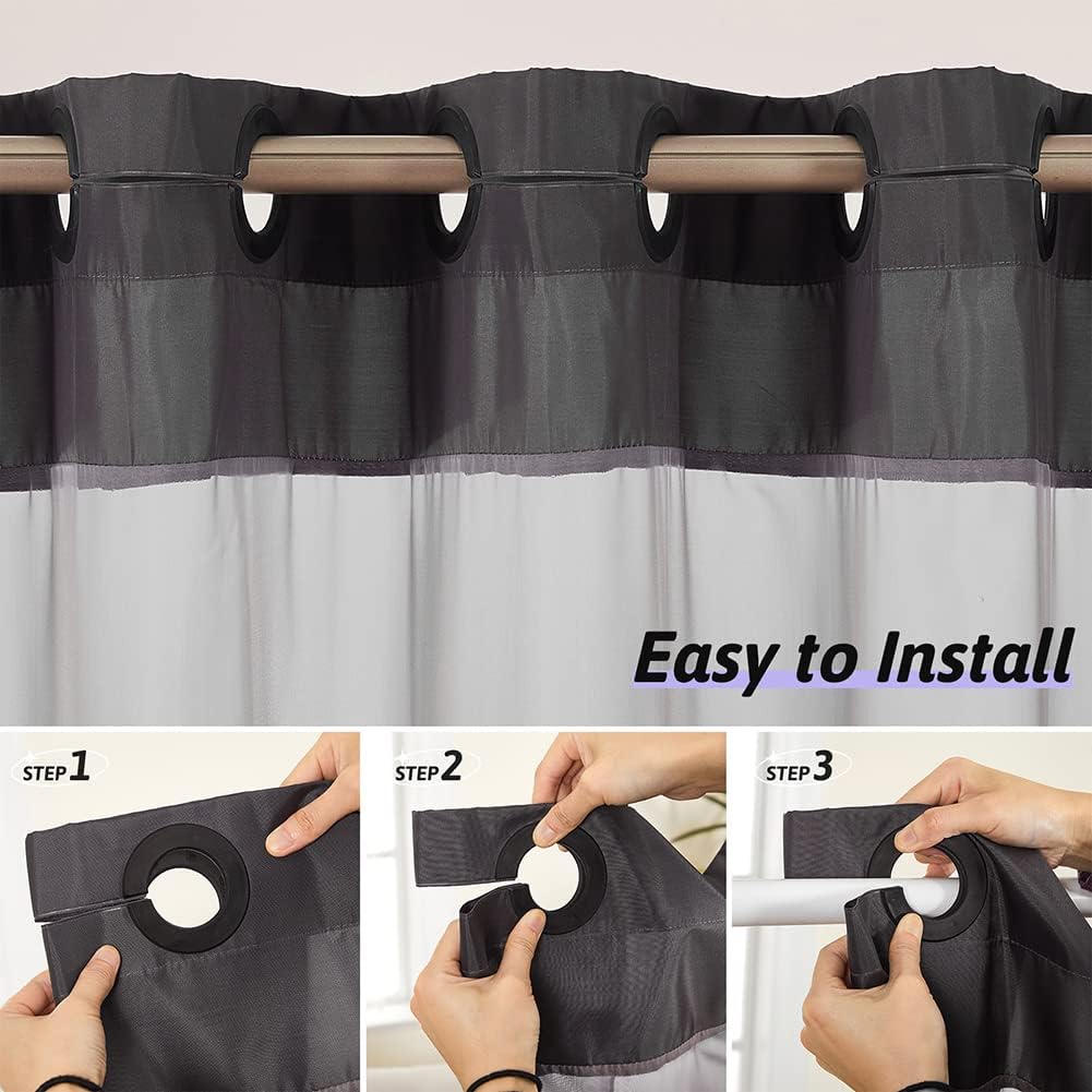 Cortina de ducha extra larga sin gancho, 84 pulgadas de largo, cortinas de ducha lavables de tela de poliéster para baño con ventana transparente,