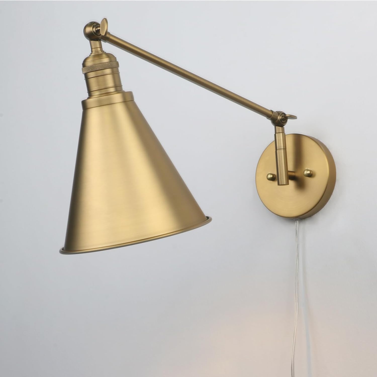 Apliques de pared vintage con brazo oscilante, cable de enchufe de cabeza ajustable con interruptor de encendidoapagado, lámpara de pared